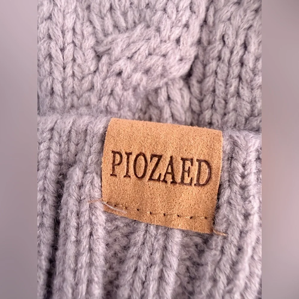 Beanie in Light Pink Piozaed  Women's Knit Toboggan Gray Winter Out Fit